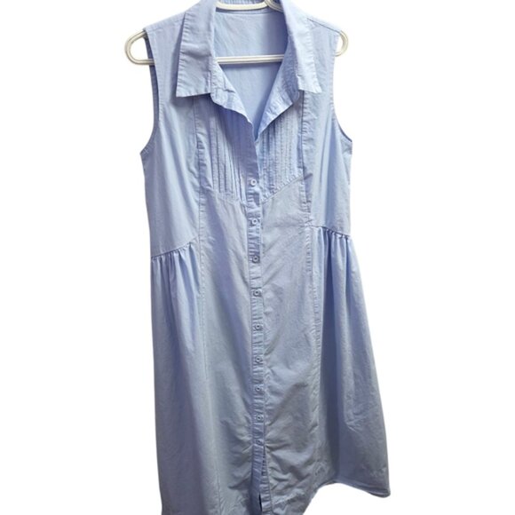 MAYE Periwinkle Blue Cotton Shirtdress Sleeveless Pintuck Midi Dress | Medium - Picture 3 of 6